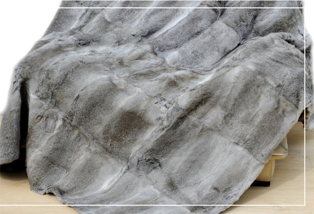 Genuine Natural Gray Rabbit FUR Throw Blanket Carpet Cosy Suitable Throw 22X44'' gallery