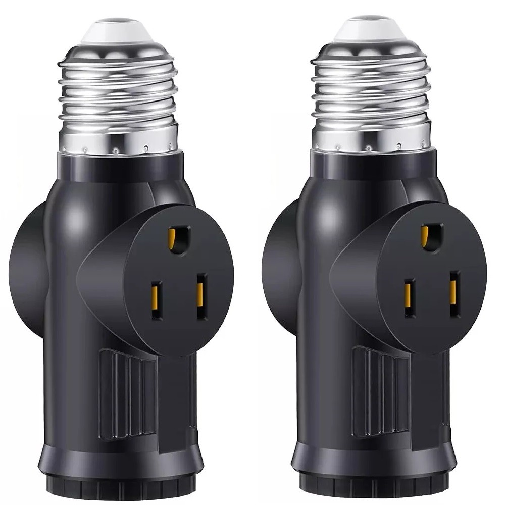 2× 2/3 Prong Light Socket Outlet E26 E27 Light Socket to Plug Adapter Convert
