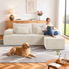 L-Shape Modular Cloud Couch with Movable Ottoman Chaise, Corduroy, No Assembly