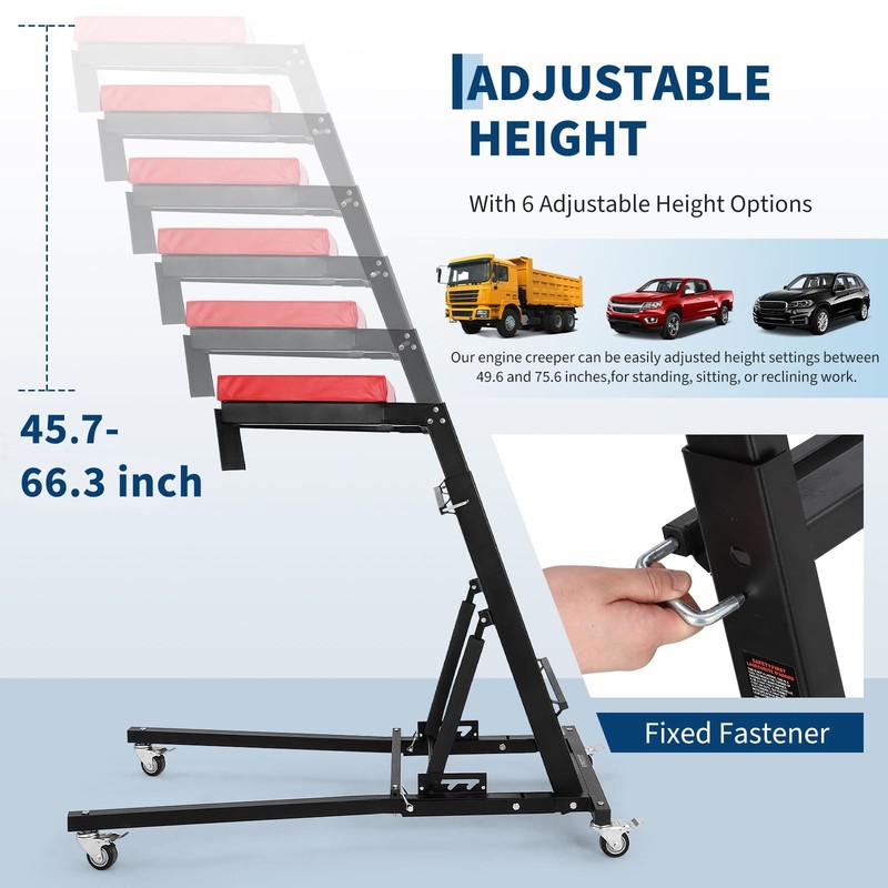 400LB Adjustable Height Auto Creeper |Capacity, 6 Wheels, Foldable Frame gallery