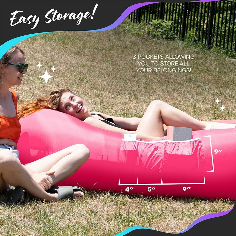 Mockins Inflatable 2 Pack Pink & Blue Blow Up Lounger Beach Chair & Travel Bag gallery