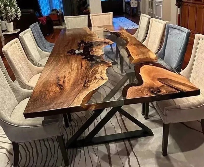 Clear Epoxy Live Edge Walnut Dining Table – 60" x 30" Custom Handmade Tabletop gallery