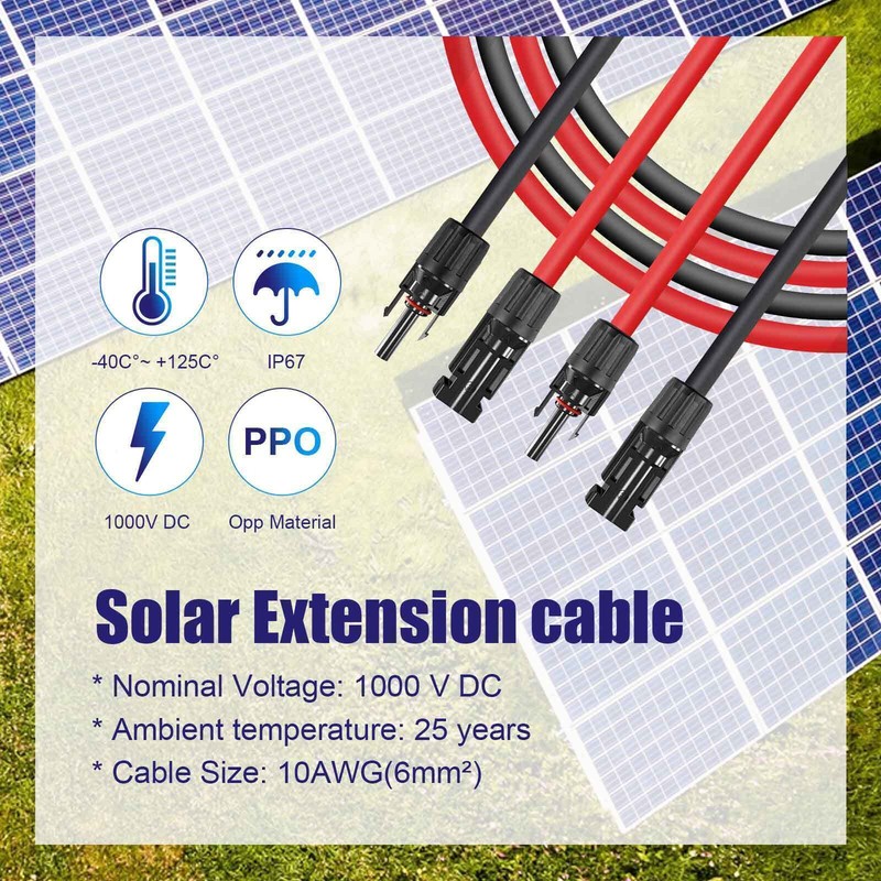 1 Pair Black+Red Solar Panel Extension Cable Wire Solar Connectors 10 AWG Gauge gallery