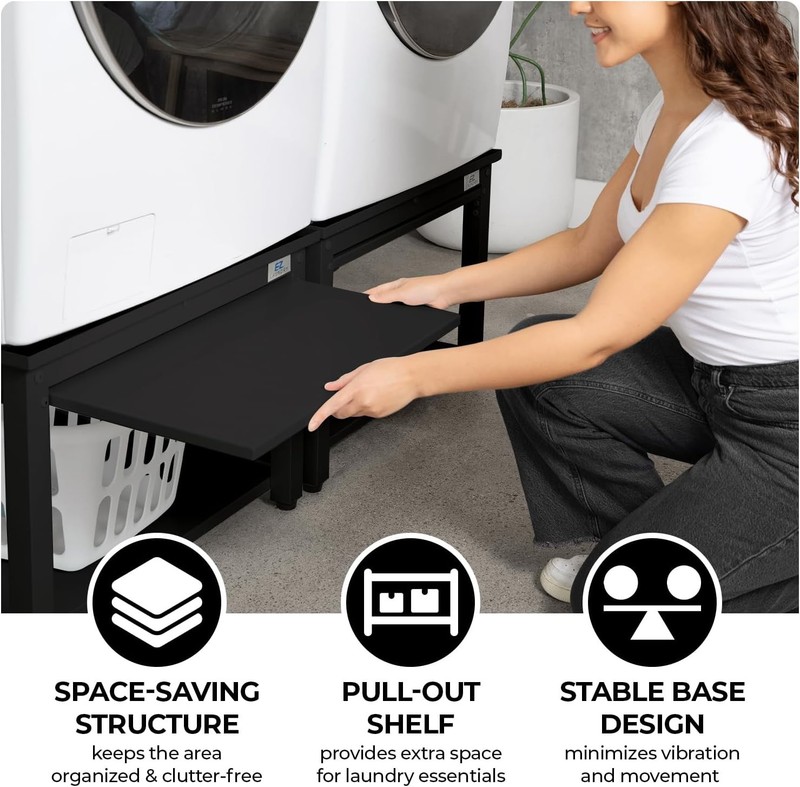 EZ Laundry Universal Black Pedestal with Shelf for All 24" Wide Laundry Machines gallery