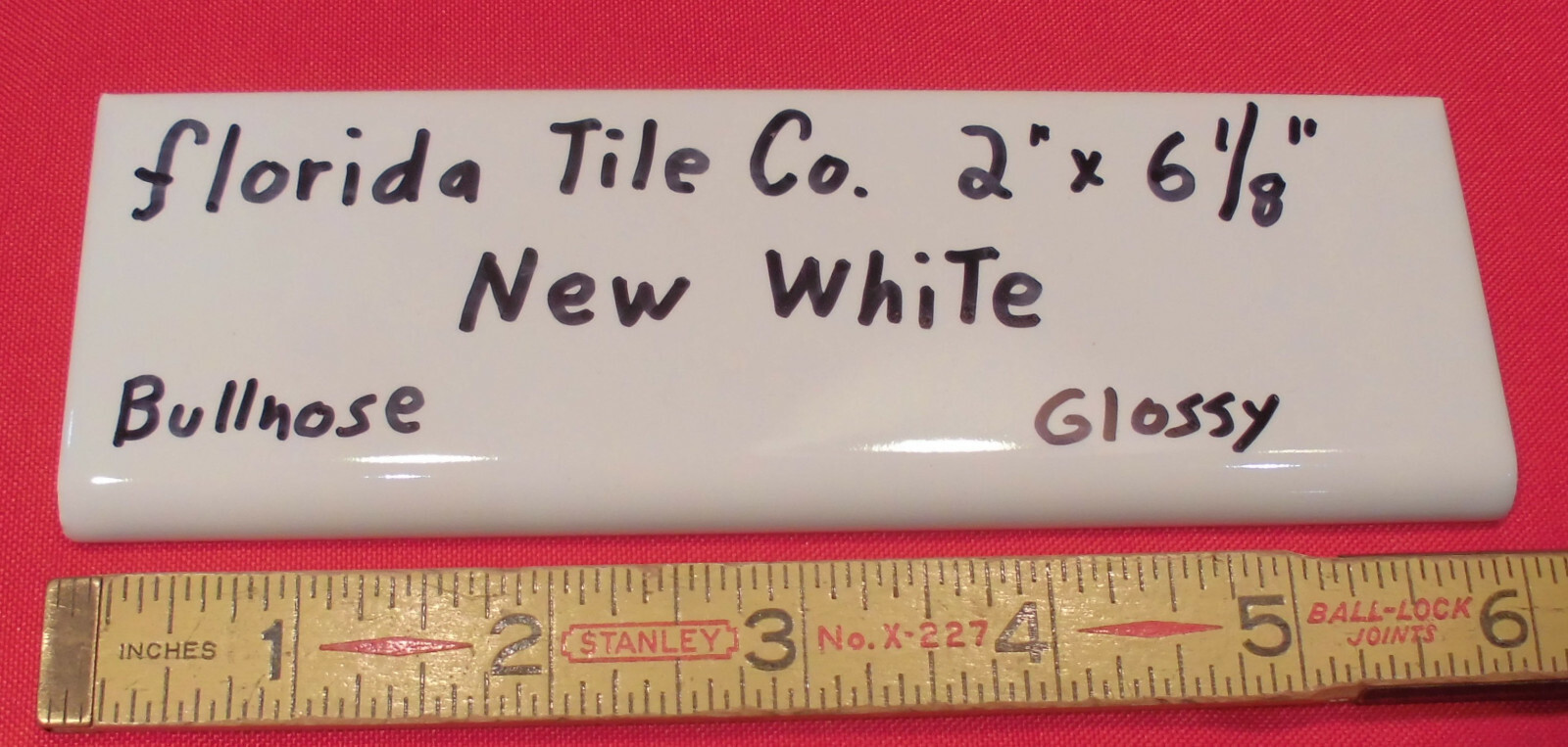 1 pc. Florida Tile Co. *Gloss New White #100* Bullnose Ceramic Tile, flat type gallery