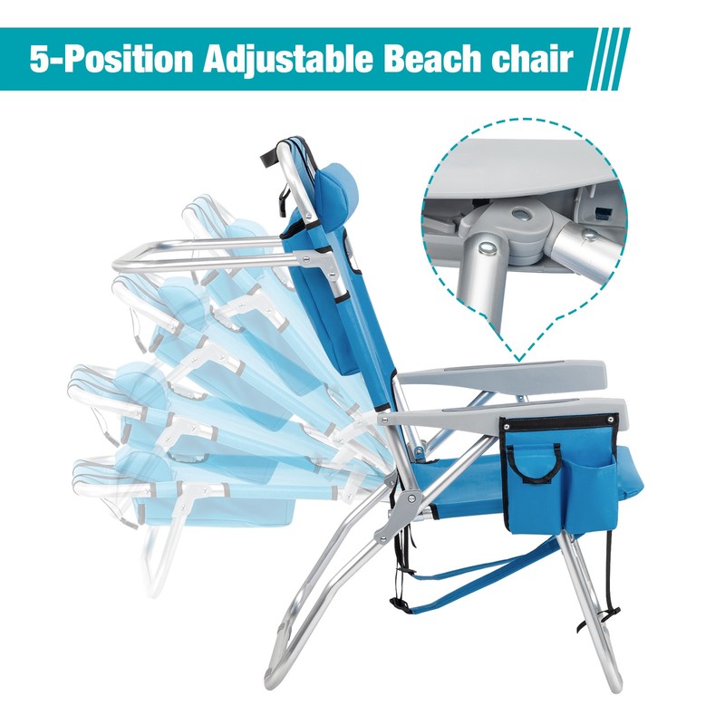 Backpack Beach Chair Adjustable high Beach Lounge Chairs with Towel Rack gallery