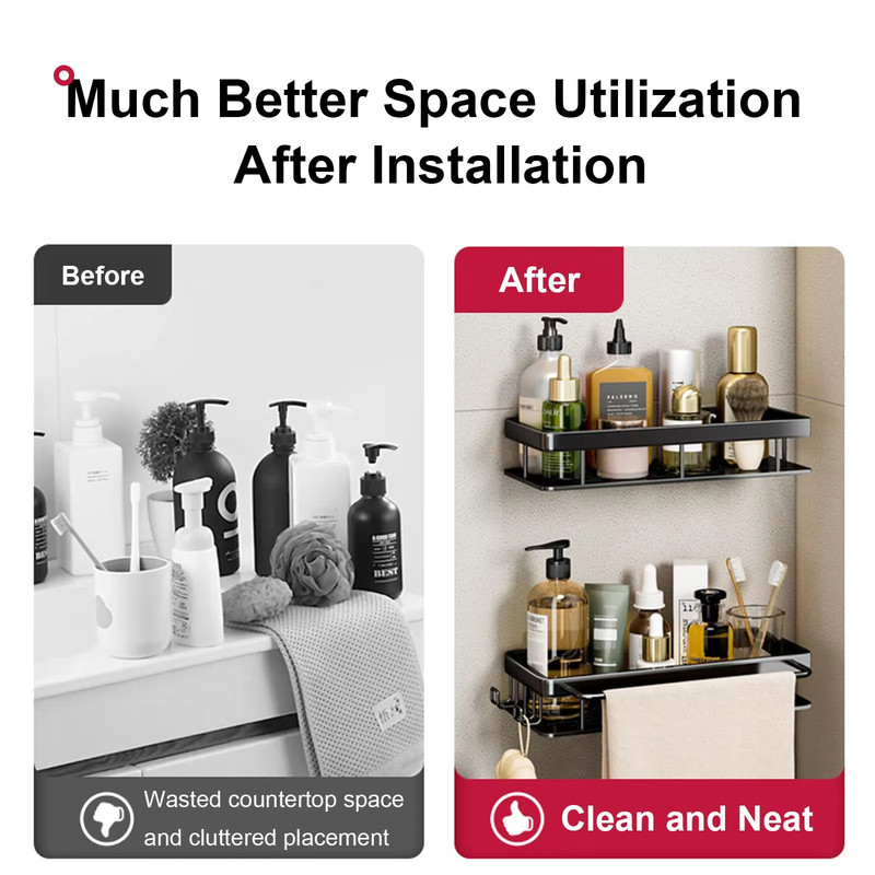 Bathroom Shelf No Drill Wall Mounted Shampoo Bottle Shower Corner Rack Toilet St gallery