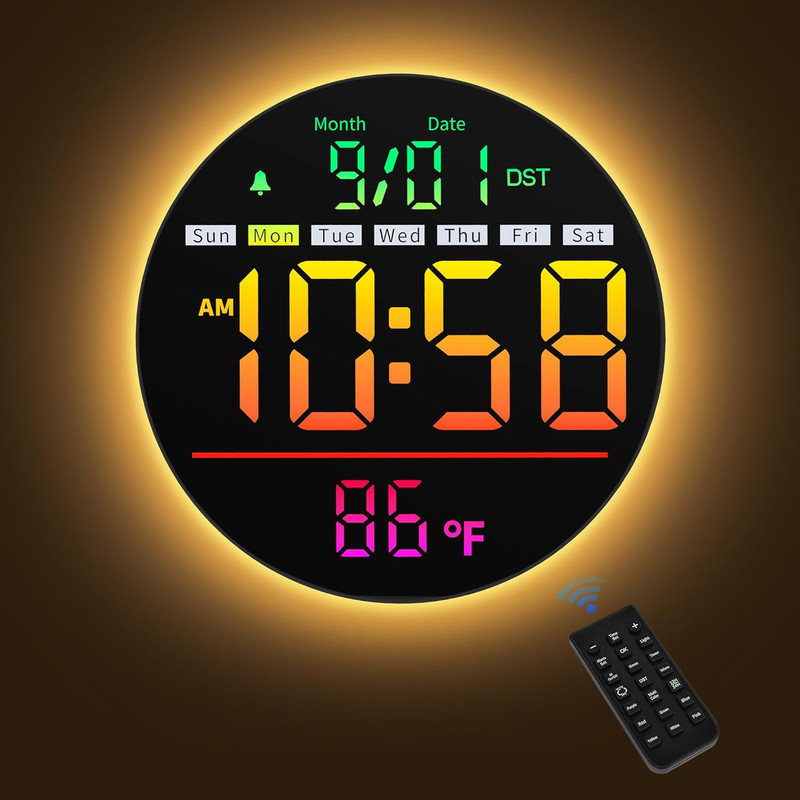 Led Digital Wall Clock with Timer, Seconds, Temperature, Date, DST, Nightlight, gallery