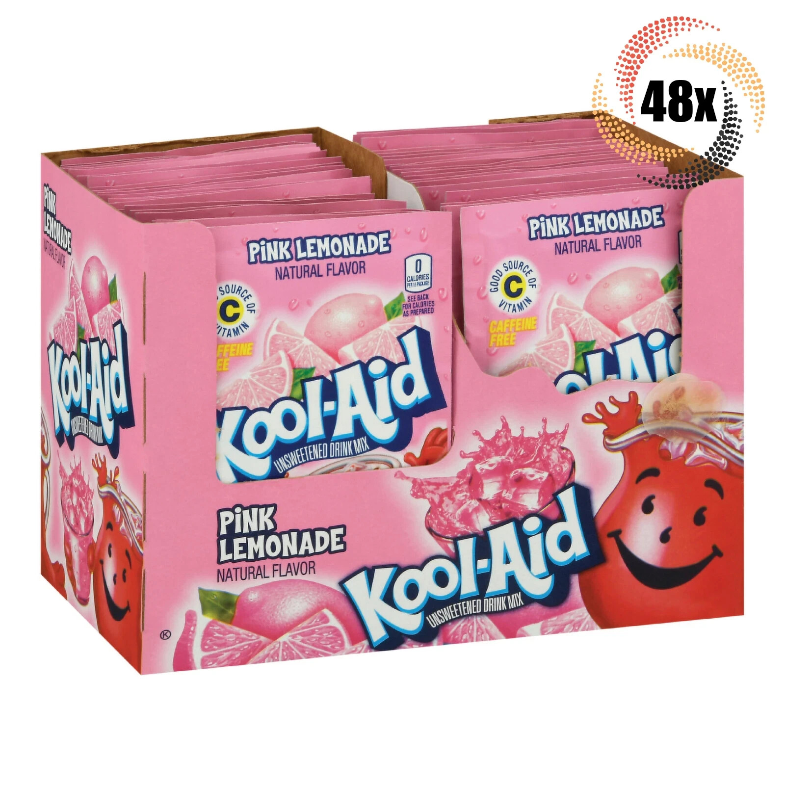 Full Box 48x Packets Kool-Aid Pink Lemonade Soft Drink Mix | Caffeine Free | gallery