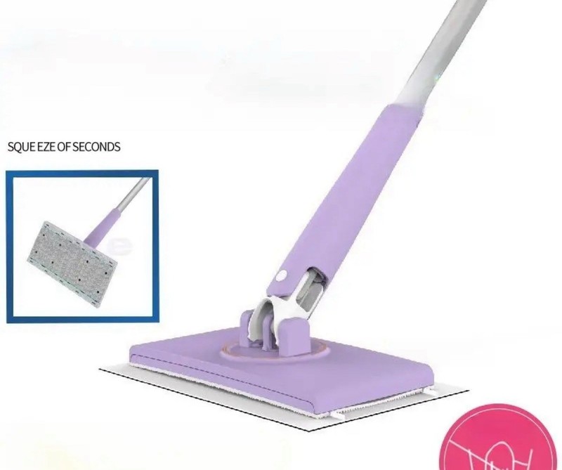 Flat Mop Metal Handle Plastic Head 90cm Purple White 16x8cm gallery