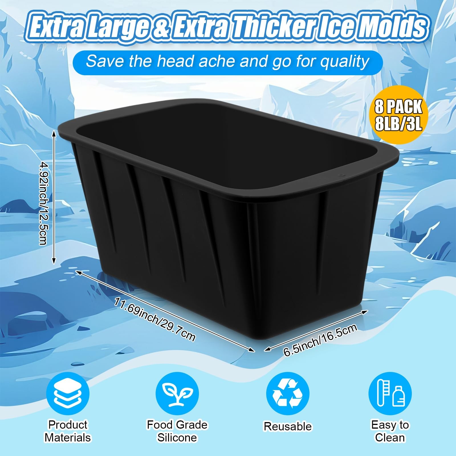 8 Pcs Extra Large Ice Block Molds 8 lb Reusable Ice Molds Giant Silicone Ice ... gallery