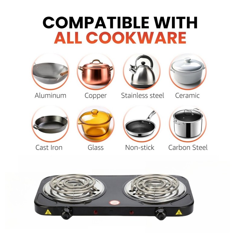 2000W Portable Kitchen Electric Double Burner Hot Plate Cooktop Cooking Stove US gallery