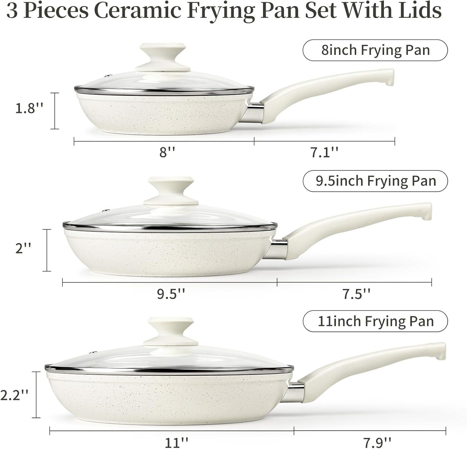 Ceramic Frying Pan Set with Lids - Non Stick Frying Pan with Lids gallery