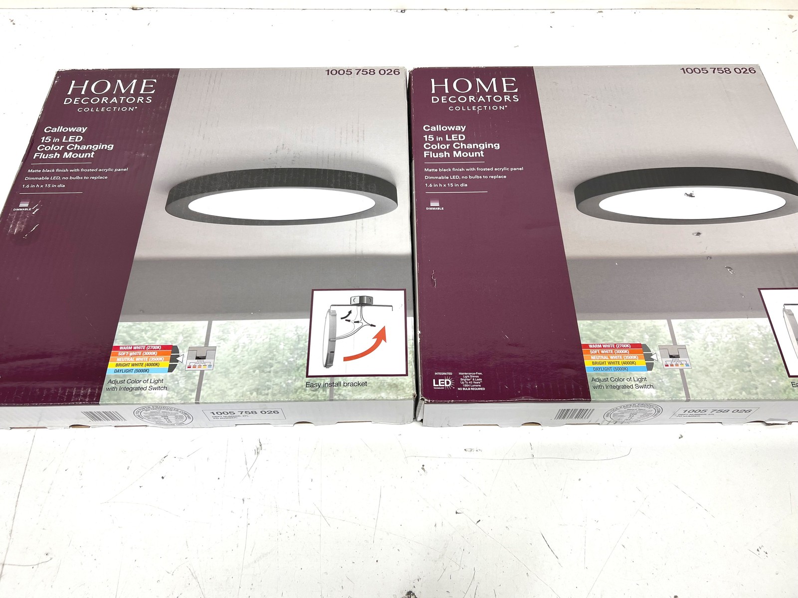 2pk Home Decorators Calloway 15in. Matte Black Selectable LED Flush Mount gallery