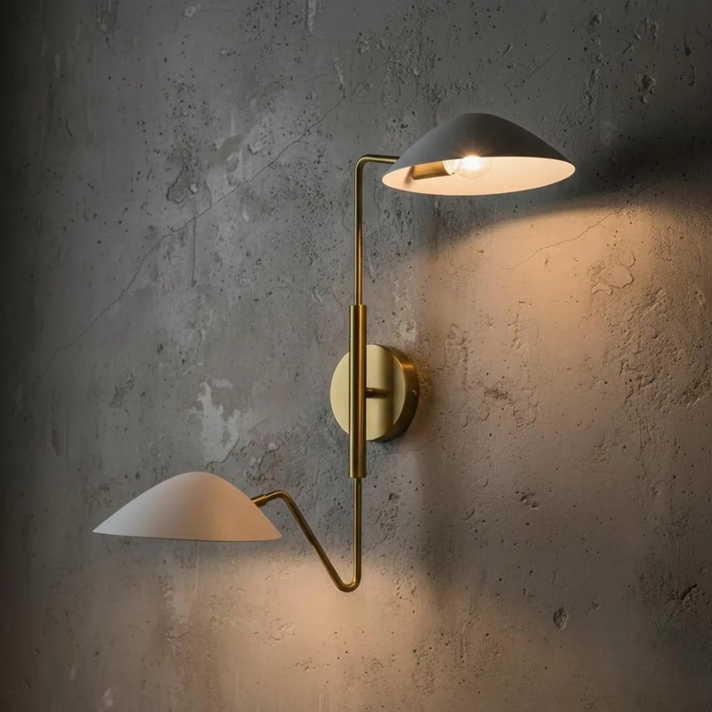 Mid Century Modern Adjustable Double Wall Light – Black Brass Sconce for Bedroom gallery