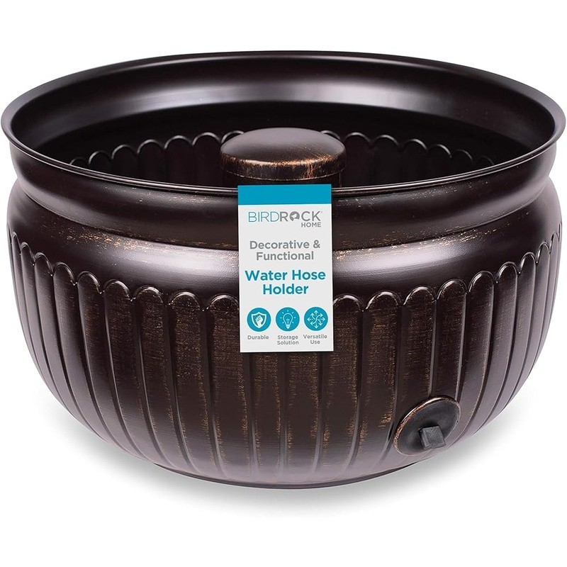 Hose Holder Decorative Pot Indoor Outdoor Storage Steel Lift Off Lid 200ft New gallery