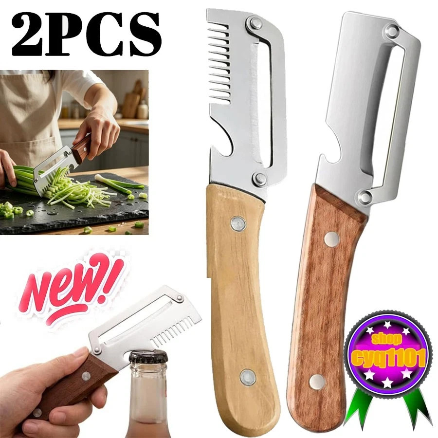 2 PCS 3-in-1 Multifunctional Vegetable Peeler with Wooden Handle,Julienne Slicer gallery