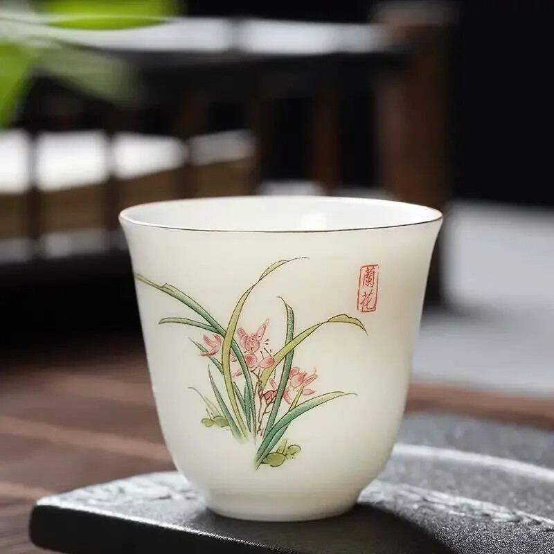 Chinese Ceramic Teacup Travel Personal Cup Hand Painted Lotus Leaf Tea Set gallery