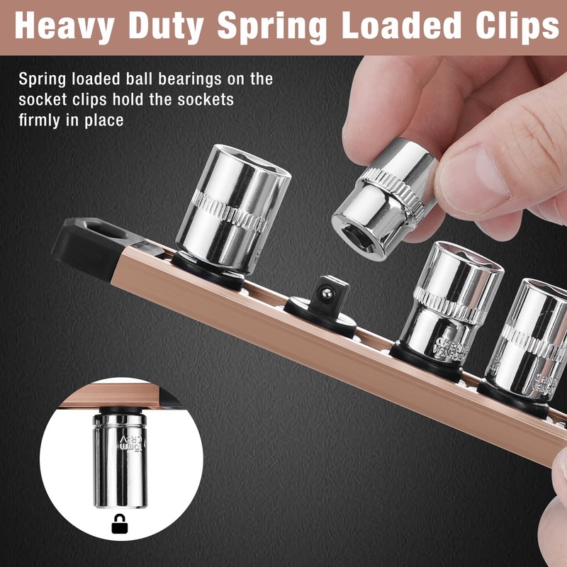 WORKPRO Magnetic Socket Organizer 1/4" Drive 12 Clips Aluminum Alloy Socket Rail gallery