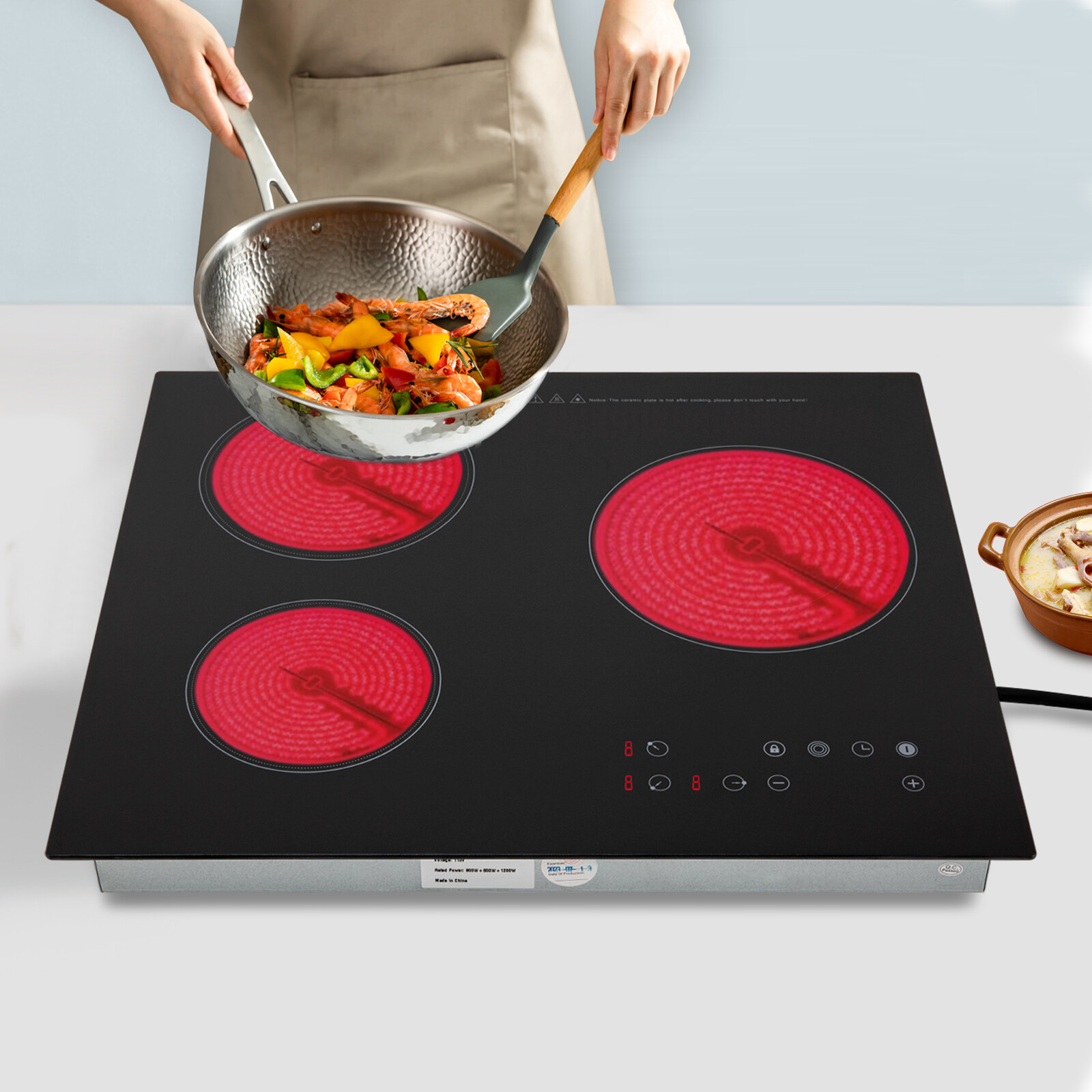 24" 3-Burner Built-in Electric Cooktop Ceramic Stove Top Touch Timing 110V 2600W gallery