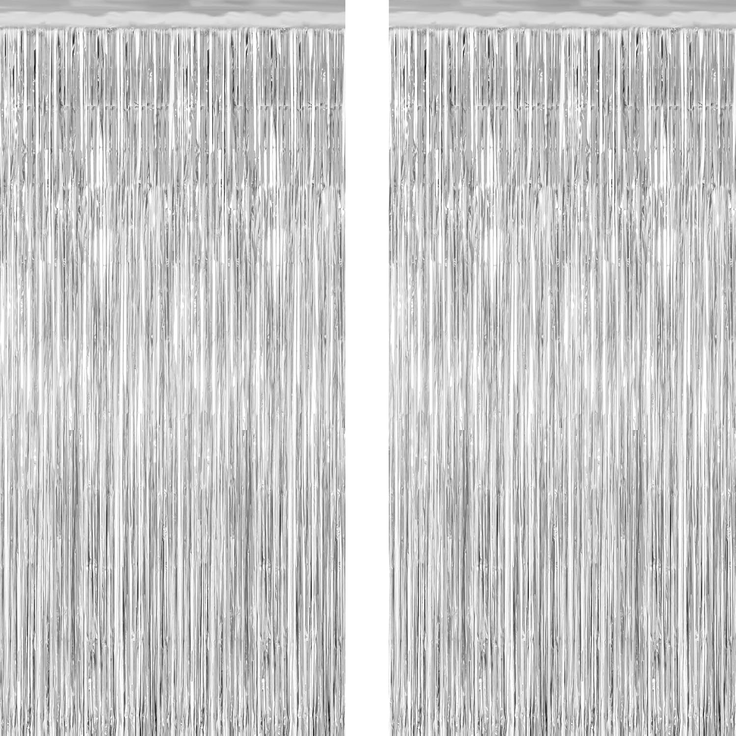 2 Pack Tinsel Backdrop,3.28 FT x 7.05 FT Birthday Party Decorations,Silver Party gallery