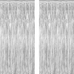 2 Pack Tinsel Backdrop,3.28 FT x 7.05 FT Birthday Party Decorations,Silver Party