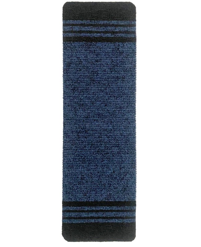 Custom Size Low Profile Loop Pile Navy Bordered Black Stair Treads By Inches gallery