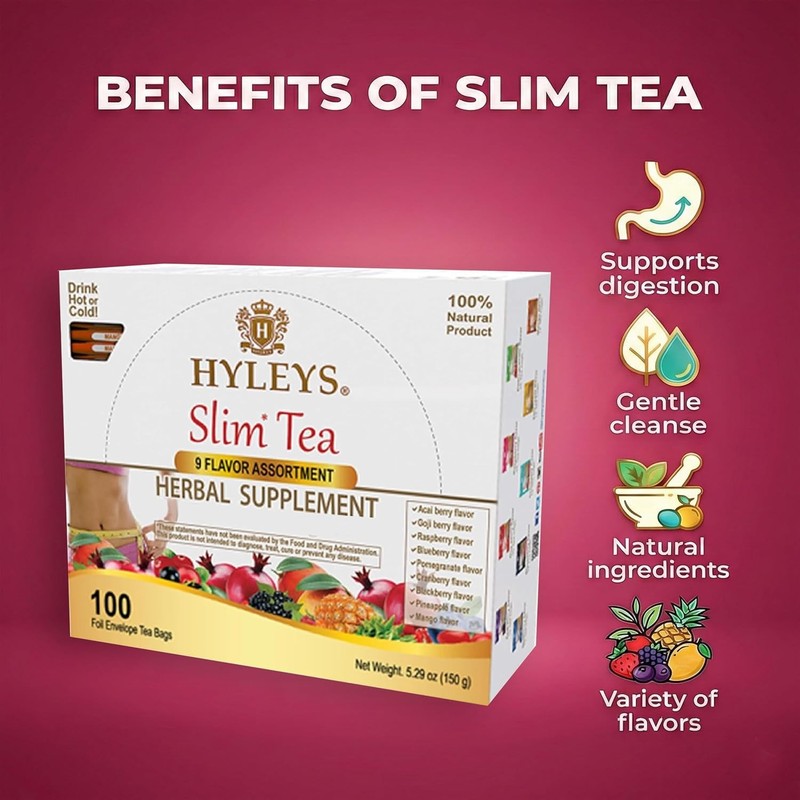 (2 PACK-BUNDLE) HYLEYS Slim Tea 9 Flavor Assortment 100 Ct Herba (200 TEA BAGS) gallery