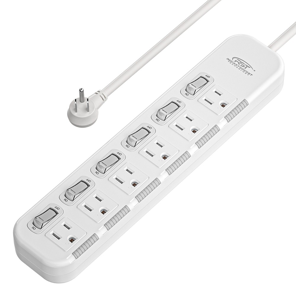 CRST Individual Switch Surge Protector 6-Outlets Wall Mount Power Strip