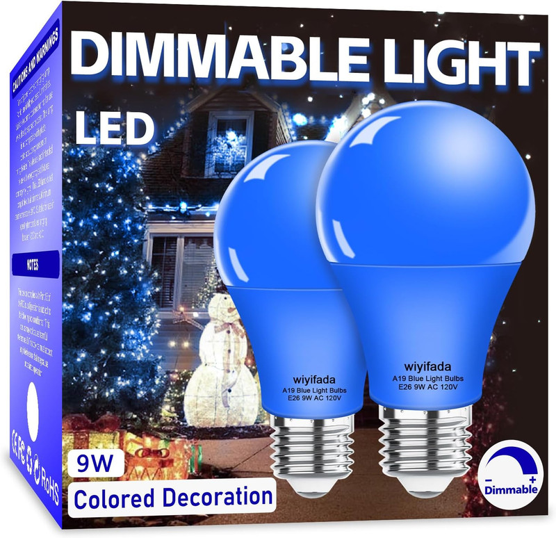 2 Pack A19 LED Blue Light Bulbs,120V E26 Christmas Blue LED Lights Dimmable gallery