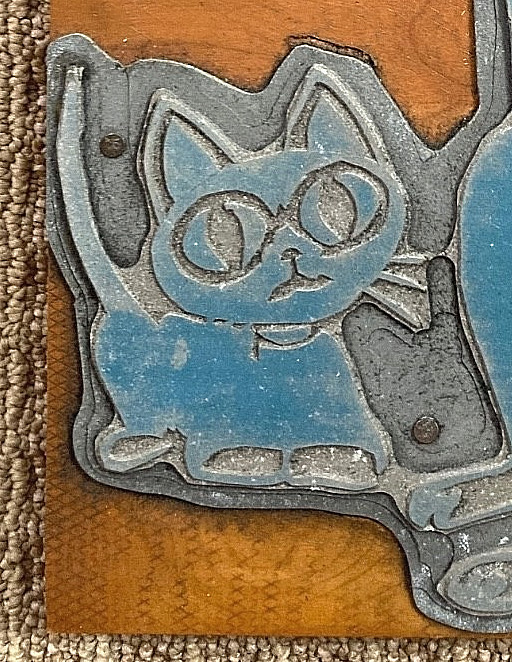 (2) "ATOMIC CAT" MID-CENTURY MODERN PAINT BY NUMBER PRINTING PLATE BLOCKS 1950's gallery