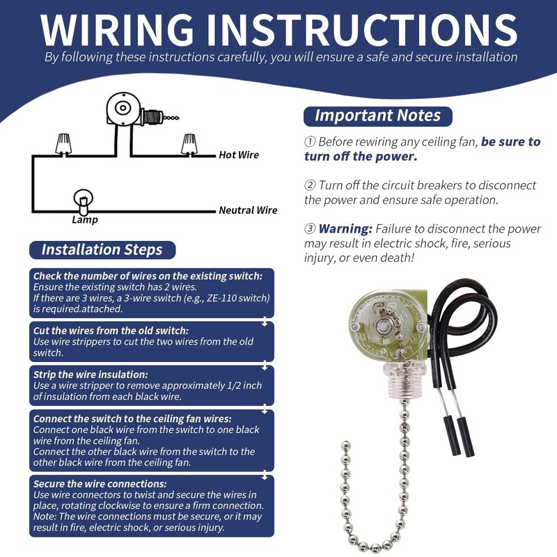Ceiling Fan Light Pull Chain Switch Replacement On/Off Control for Hunter gallery