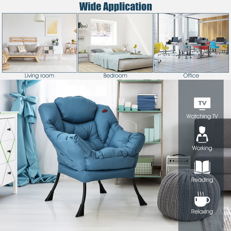Costway Modern Polyester Fabric Lazy Chair Single Sofa Chair w/ Side Pocket Navy gallery