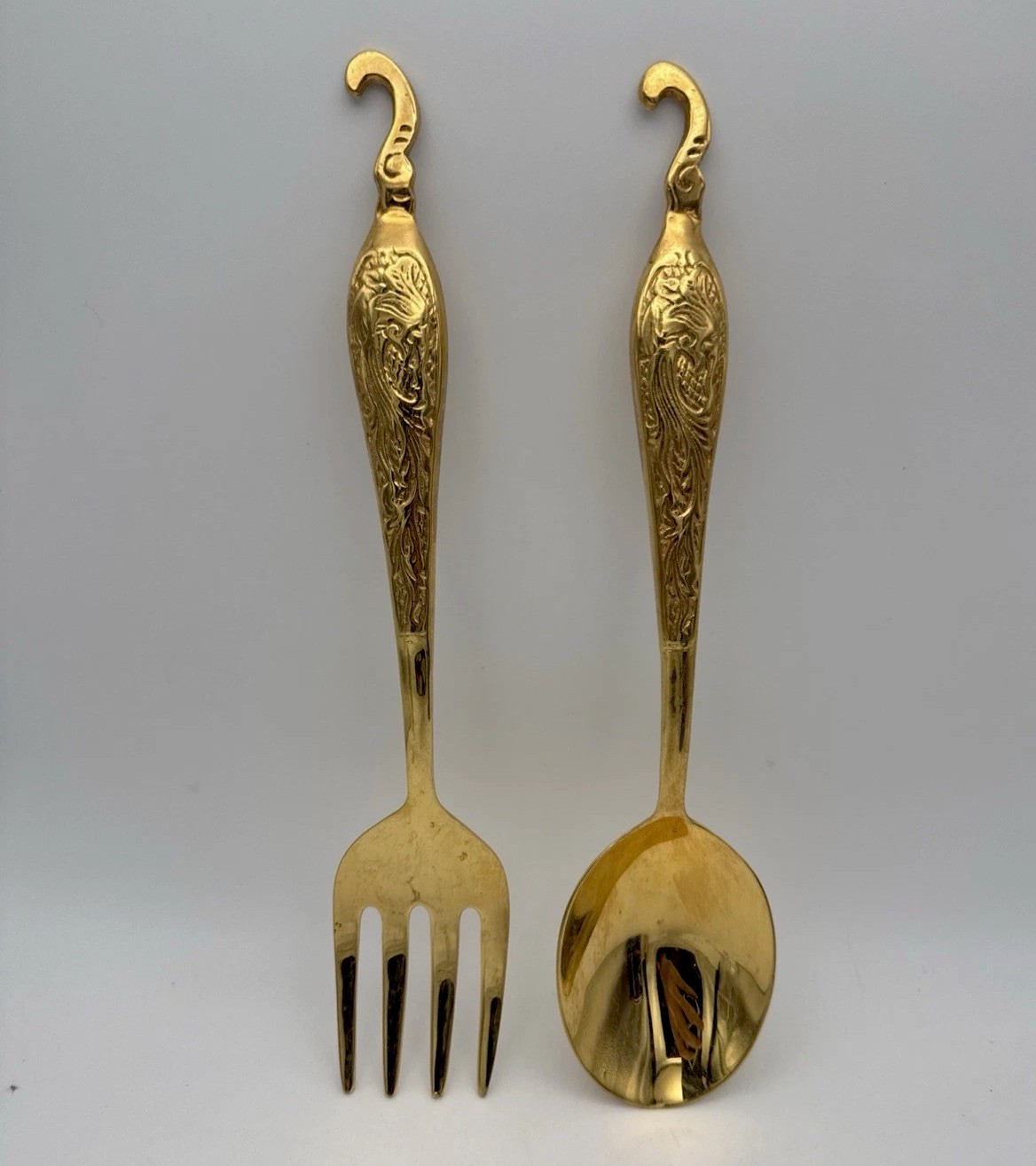 Large 12” Wall Hanging Salad Serving Set Kitchen Decor Gold Plated Engraved gallery