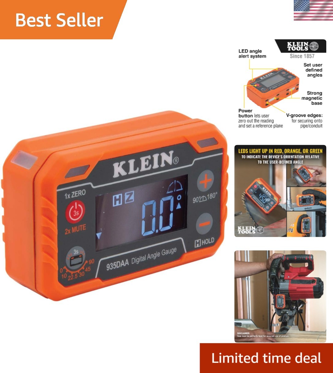 Digital Level and Angle Gauge Measure Set Angles LED Alert 0 180 Deg gallery