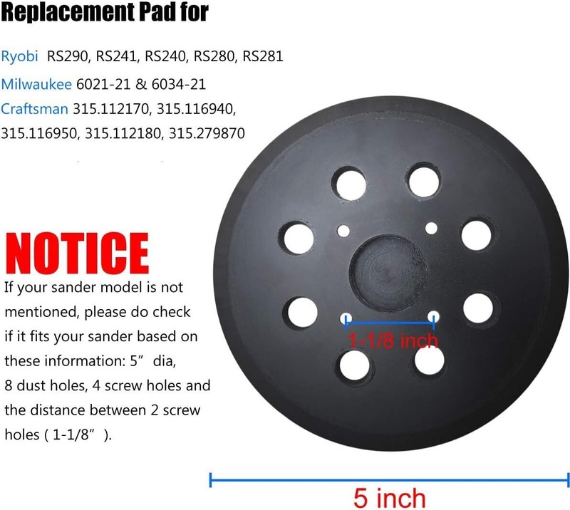 2 Pack 5 Inch 8 Hole Hook-and-Loop Orbital Sander Pad for Ryobi RS290, RS240, gallery