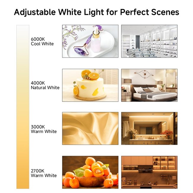 FCOB CCT COB LED Strip Tunable 2700K-6500K DC24V 2X16.4FT Total 32.8FT 640LED... gallery