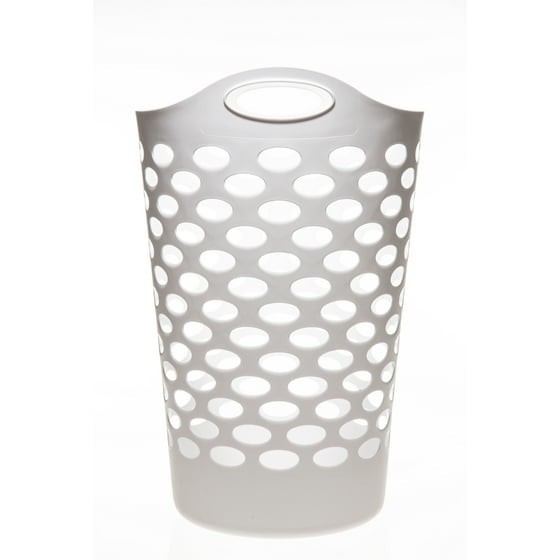 (2 pack) Mainstays Plastic Round Laundry Hamper, White, with Carrying Handles gallery