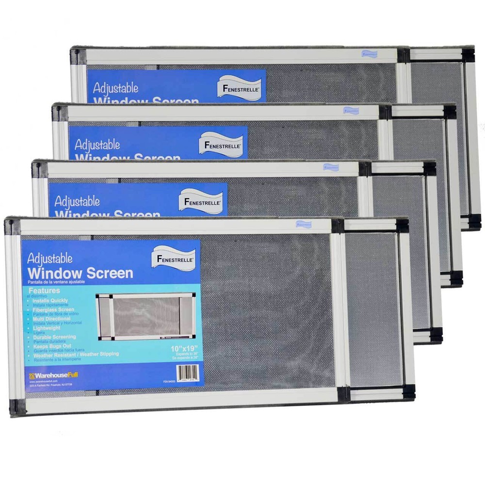 Adjustable Window Screen, Vertical/Horizontal, 10"x19-36" or 19"x10-18", 4 Pack