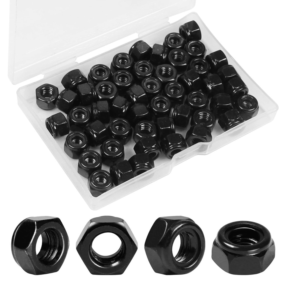 Yinpecly 50Pcs 1/4"-20 Nylon Insert Hex Lock Nuts 304 1/4"-20; 50pcs, Black