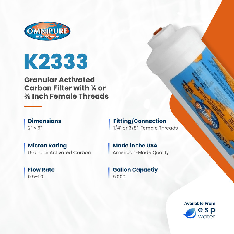 Omnipure K2333 Inline Carbon Filter GAC T33 2" x 6" gallery