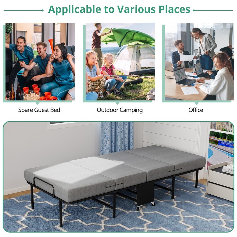 Portable Foldable Bed with Mattress Rollaway for Adults, 75” x 38" gallery