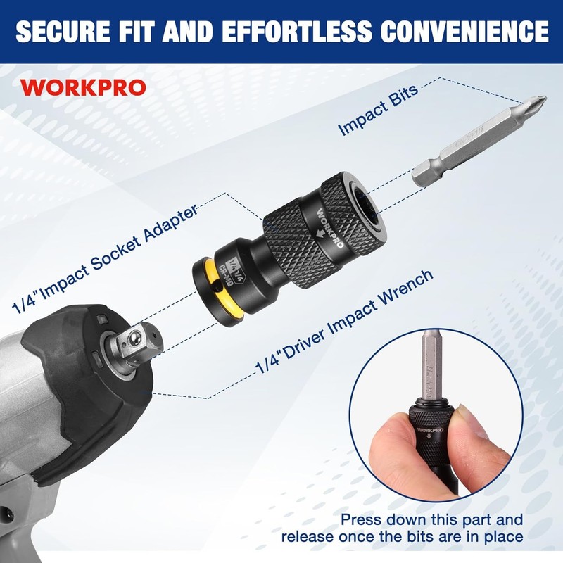WORKPRO 1/4" Square to 1/4-in Hex Quick Release Impact Socket Adapter Bit Holder gallery