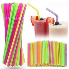 100 x Straws Flexible Bendy Drinking Straw Neon Coloured Birthday Party