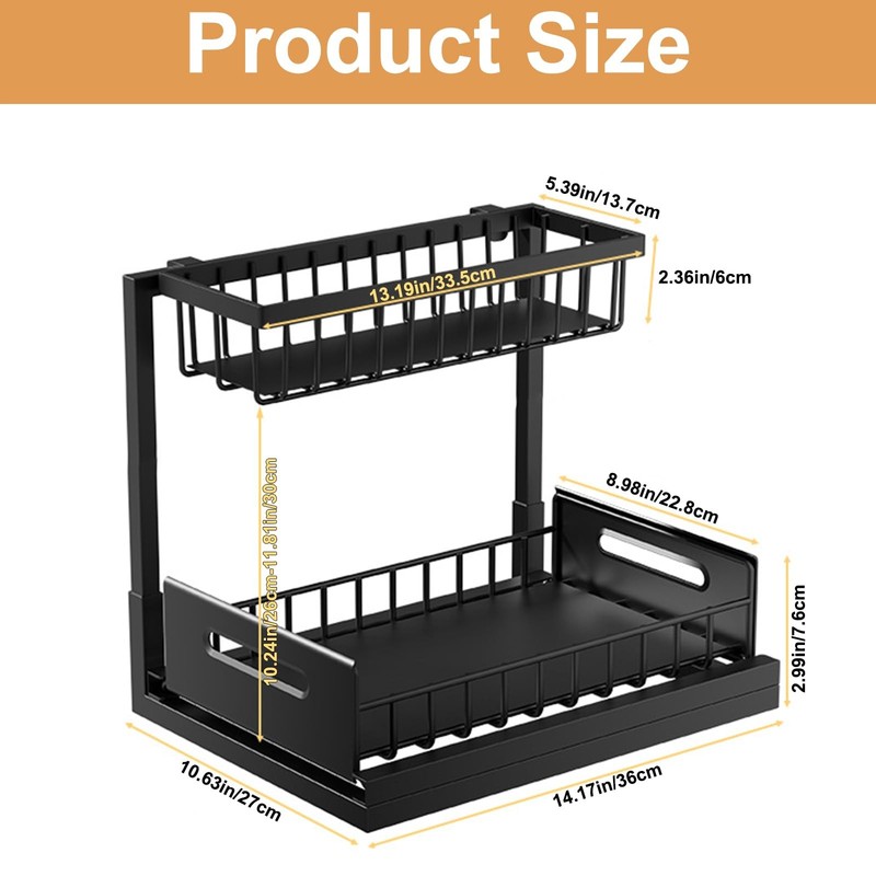 2 Pack Under Sink Organizer Height Adjustable Pull Out Cabinet Shelf Heavy Duty gallery