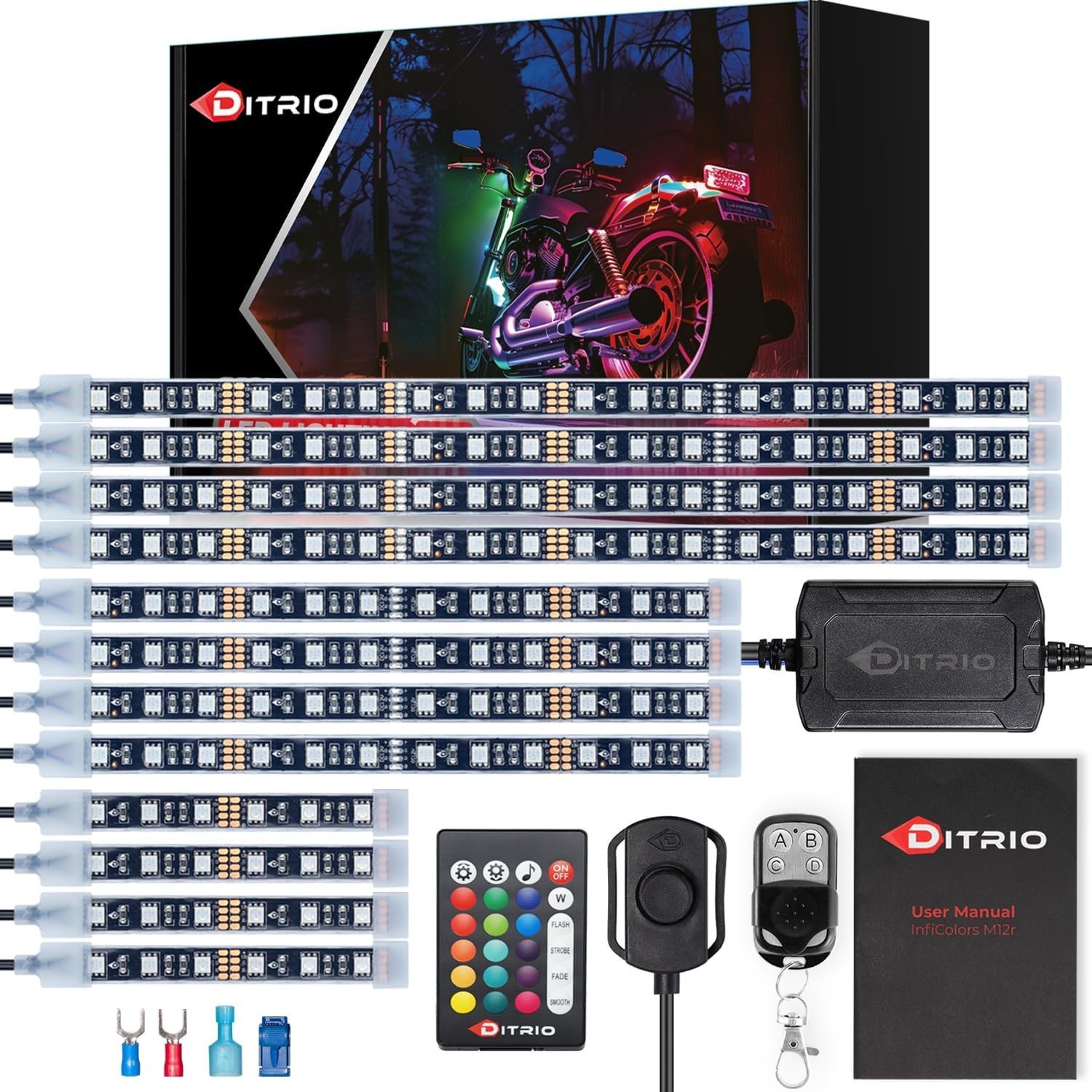 Bright 12-piece RGB LED Light Kit for Motorcycles & Golf Carts - Remote Included gallery