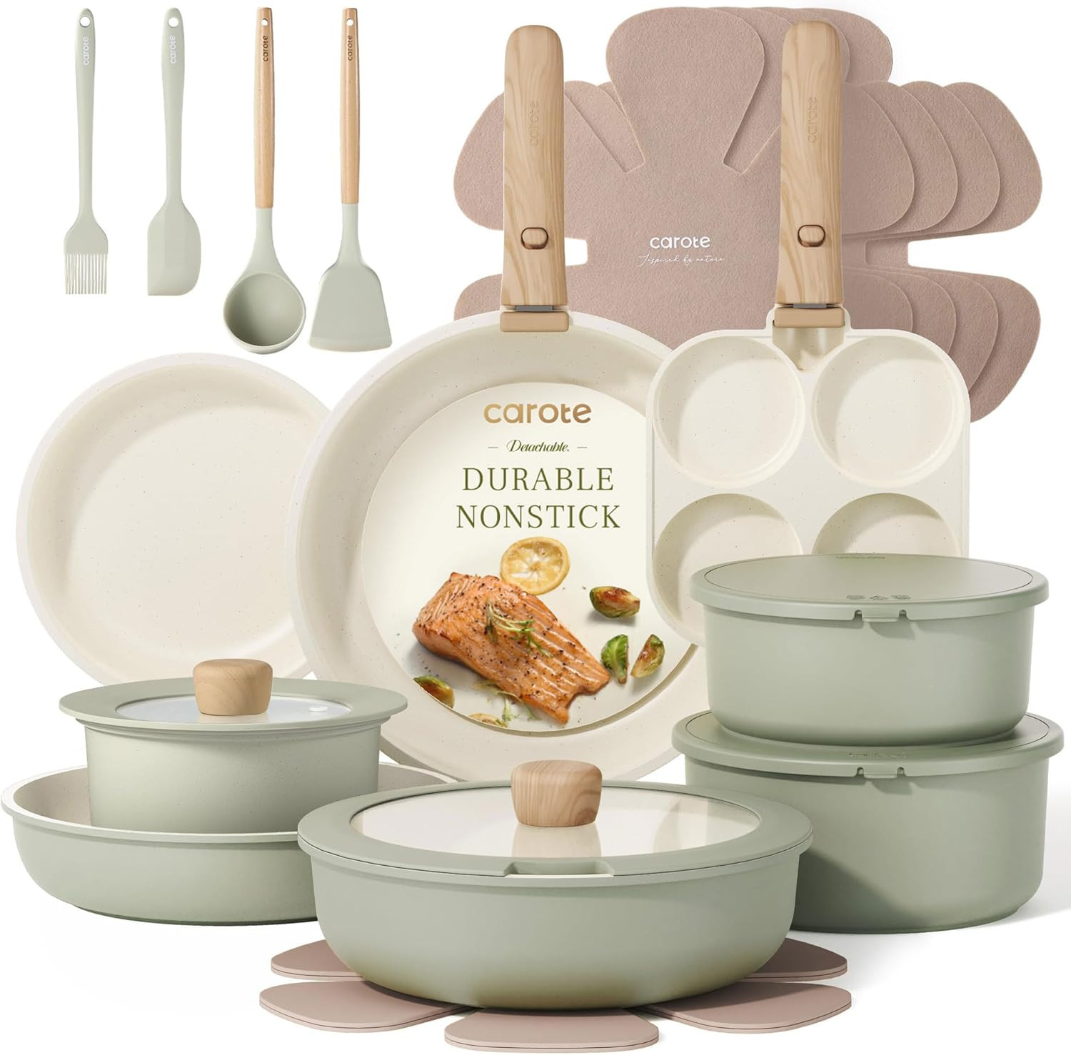 25Pcs Non Stick Cookware Set with Detachable Handle, Space Saving gallery