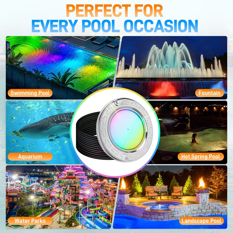10Inch LED Pool Light for Inground Pool w/Controller 50W RGB Swimming Pool Light gallery