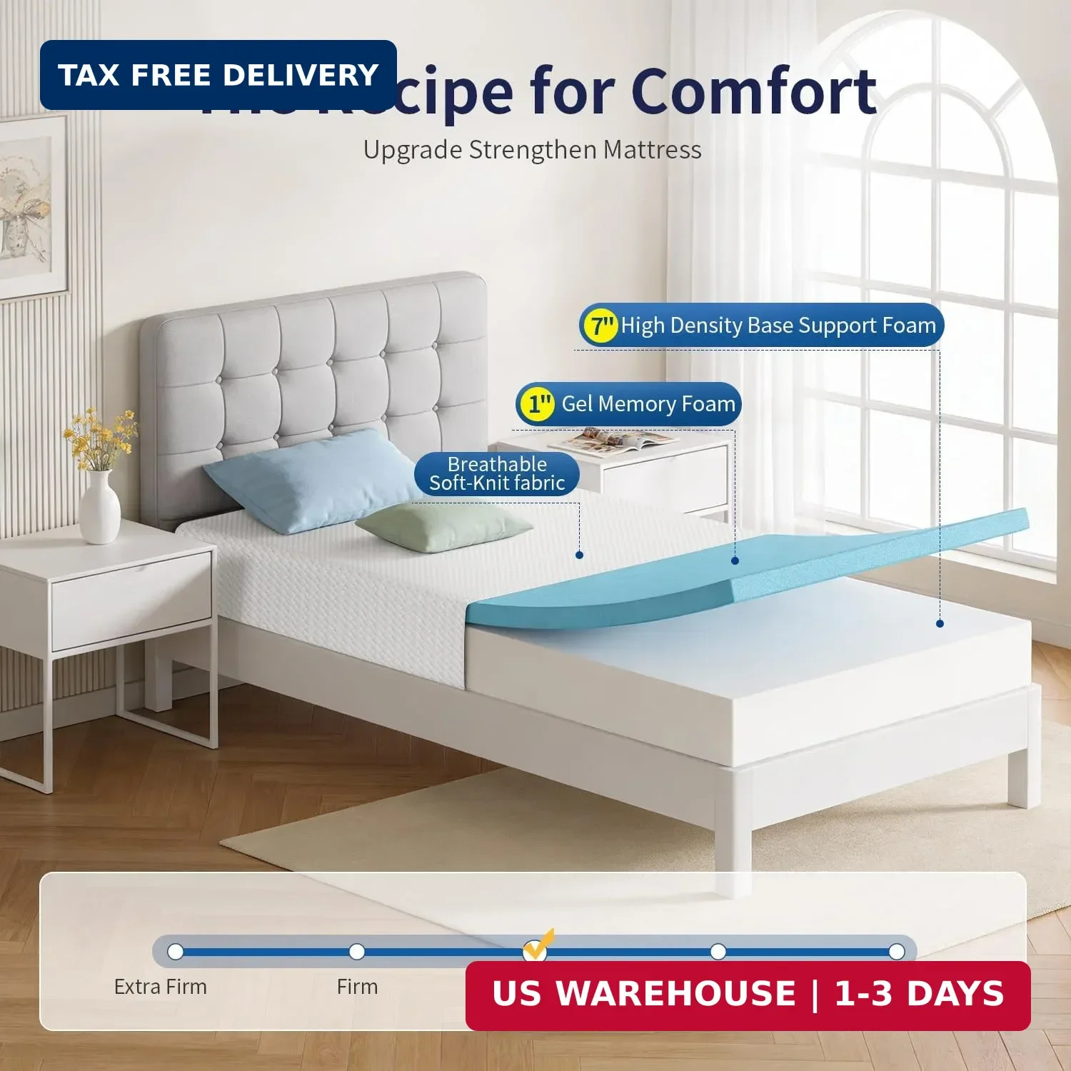 FDW | 8 Inch Twin Mattress | Medium Firm | Gel Memory Foam Mattress | White | Be gallery
