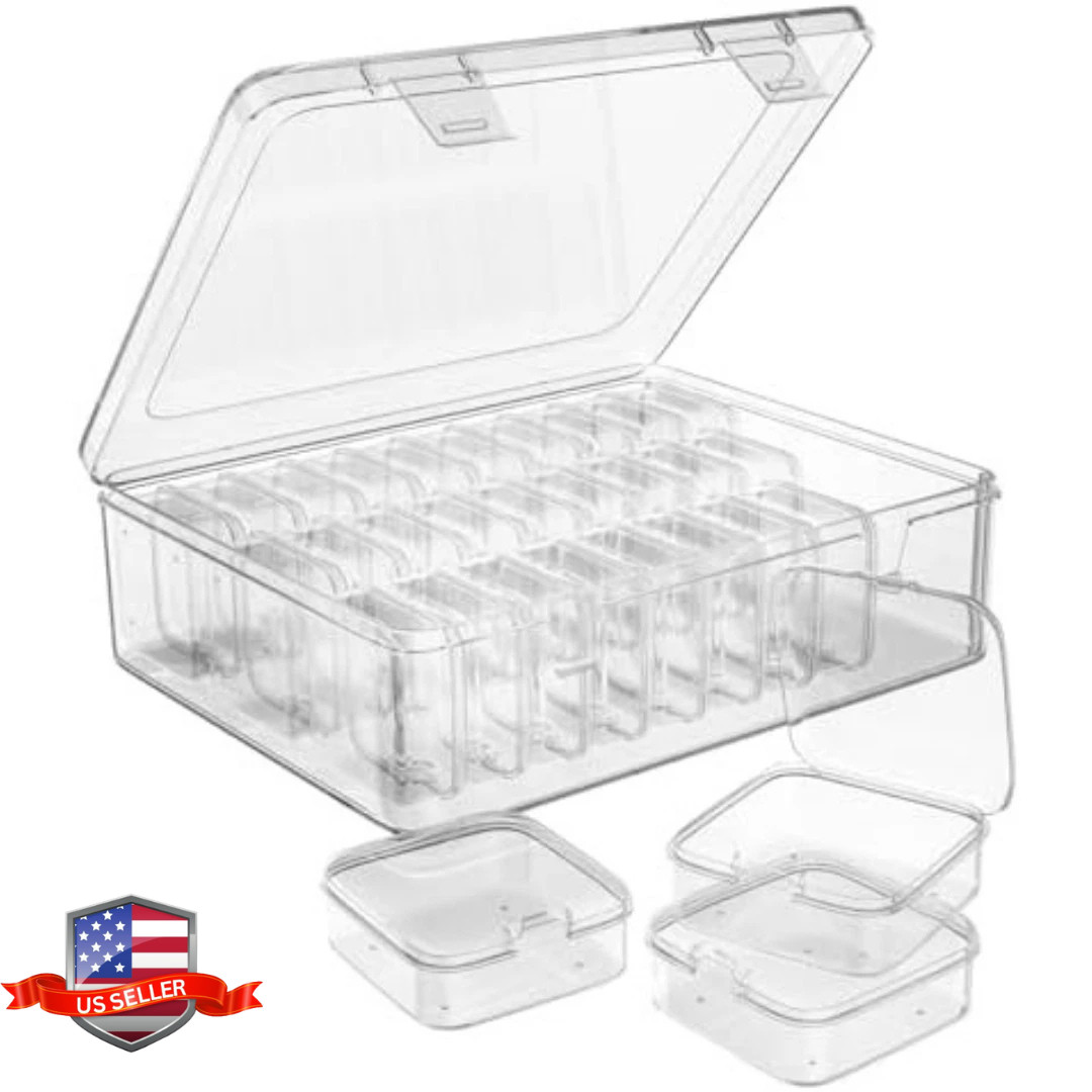 Bead Organizer Box 30 Mini Clear Storage Containers for Jewelry with Hinged Lid. gallery